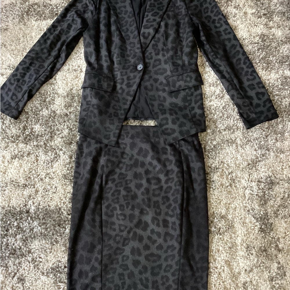 Jessica Charcoal Leopard Print Jacket and Skirt Set - Picture 6 of 6